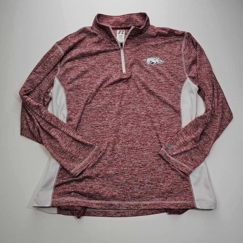 Russell Arkansas Razorbacks‎ Mens XL Quarter Zip Pullover Red Heather Space Dye